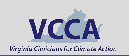 Logo with title, a blue map of Virginia and a gray background